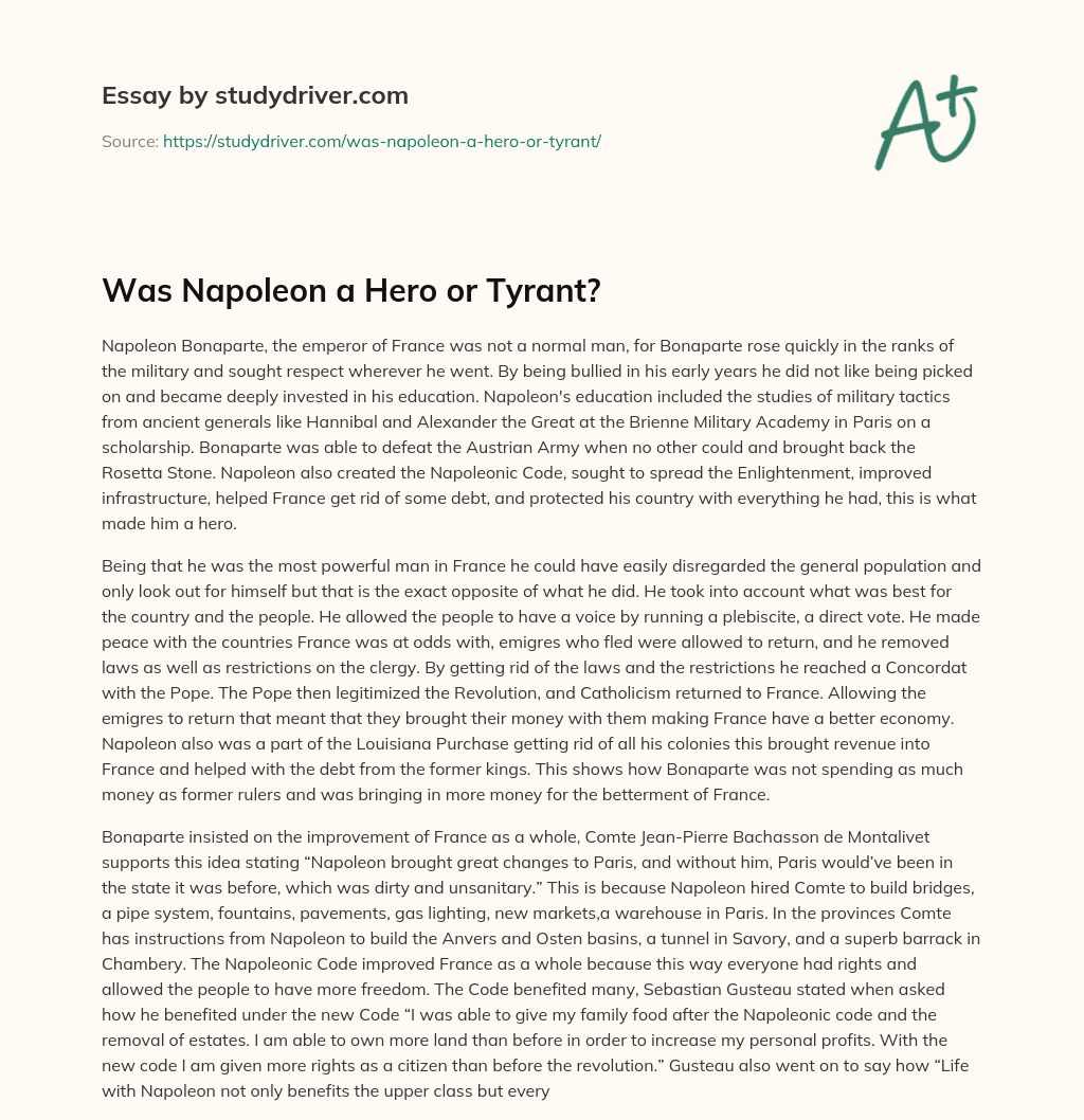 Was Napoleon a Hero or Tyrant? essay