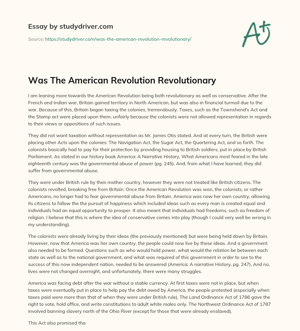 Was the American Revolution Revolutionary essay