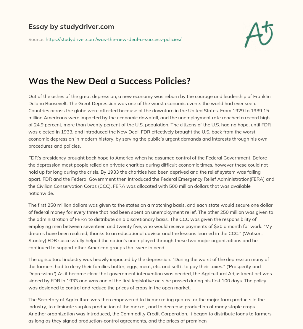 Was the New Deal a Success Policies? essay