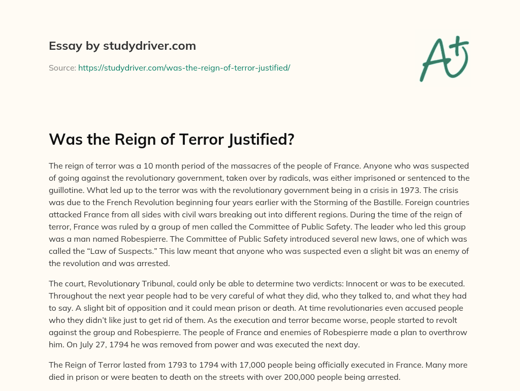 Was the Reign of Terror Justified? essay
