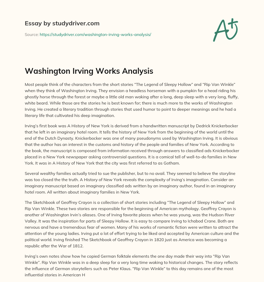 Washington Irving Works Analysis essay