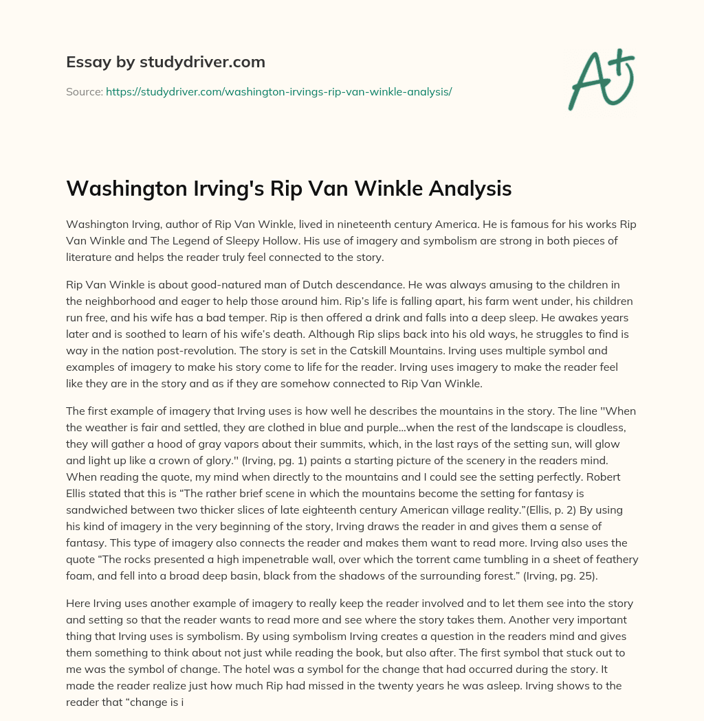 Washington Irving’s Rip Van Winkle Analysis essay