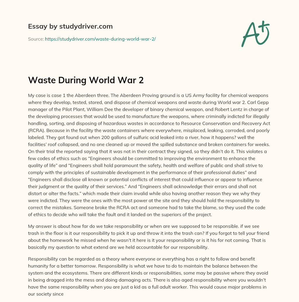 Waste during World War 2 essay
