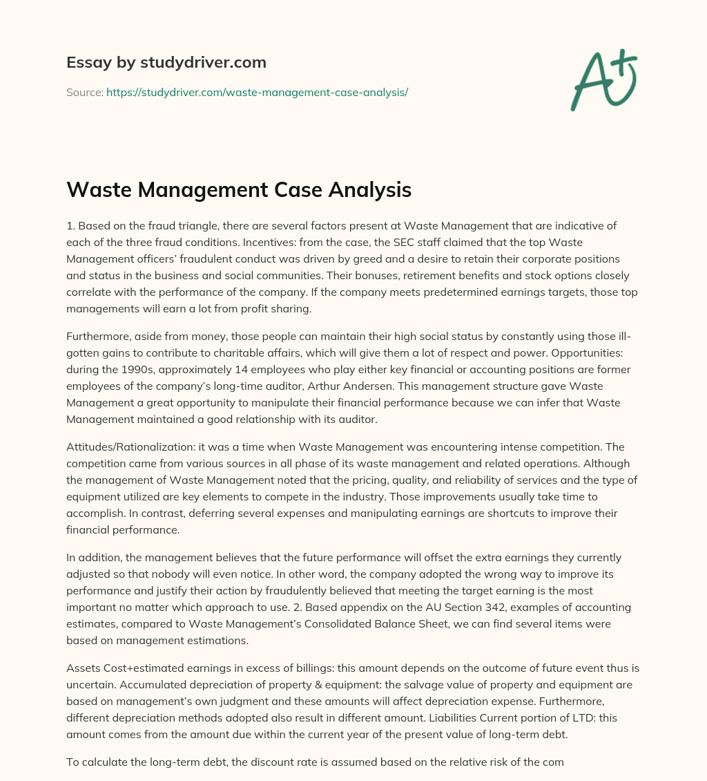 Waste Management Case Analysis essay