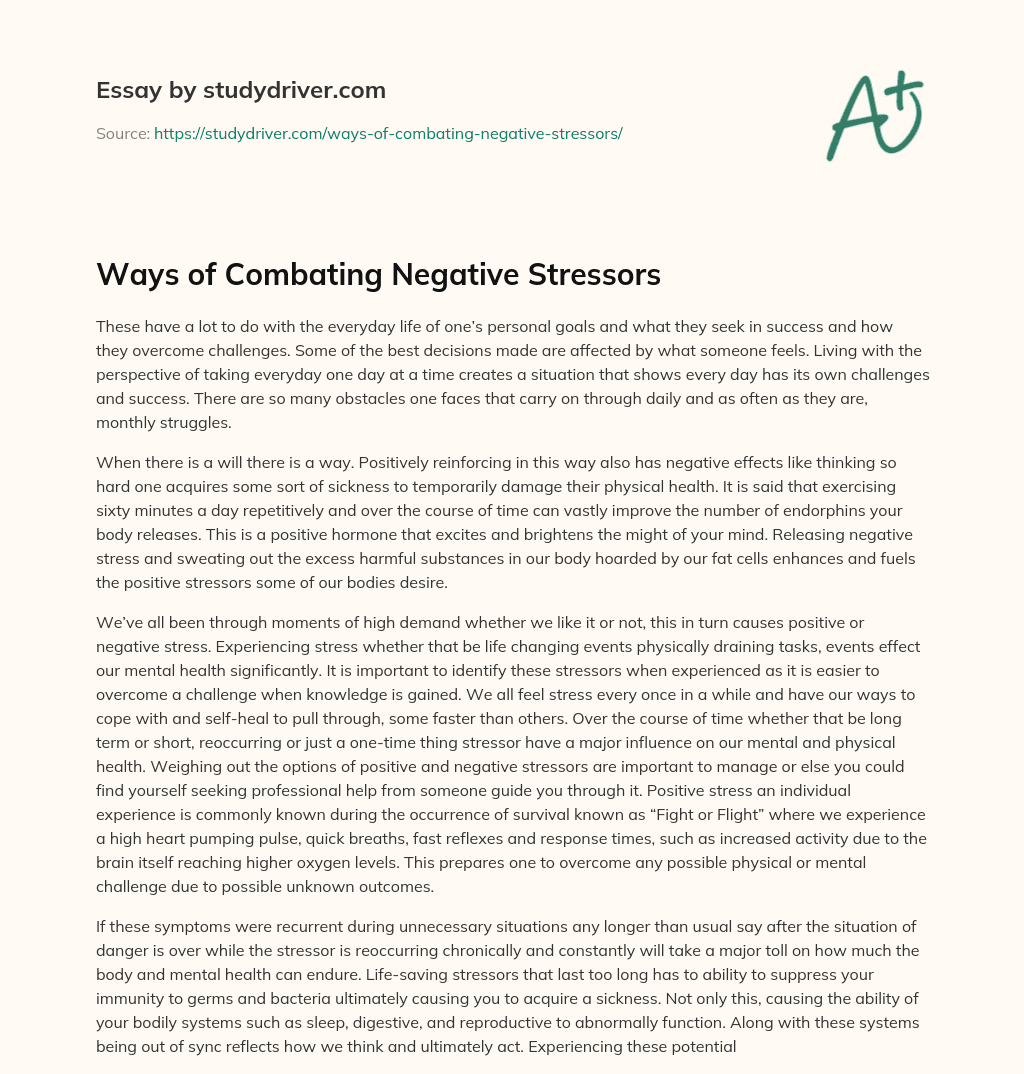 Ways of Combating Negative Stressors essay