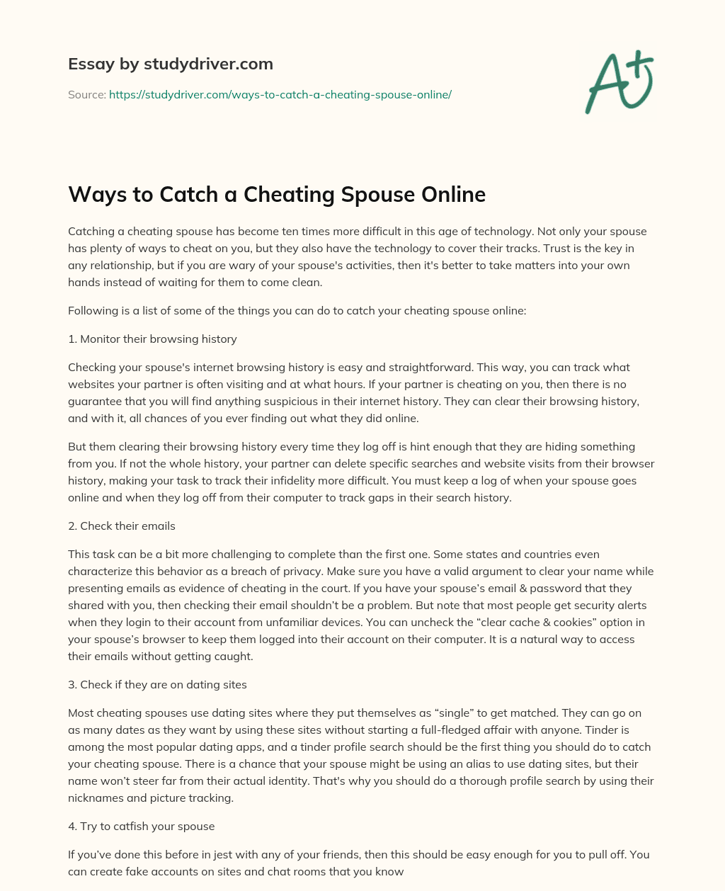 Ways to Catch a Cheating Spouse Online essay