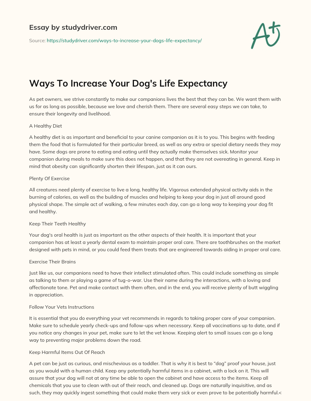 Ways to Increase your Dog’s Life Expectancy essay