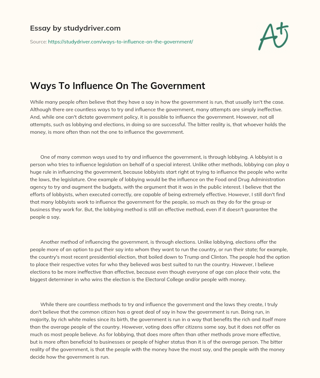 Ways to Influence on the Government essay