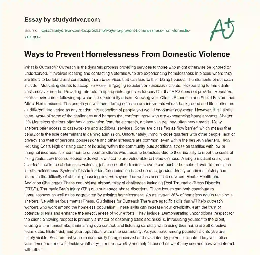 Ways to Prevent Homelessness from Domestic Violence essay