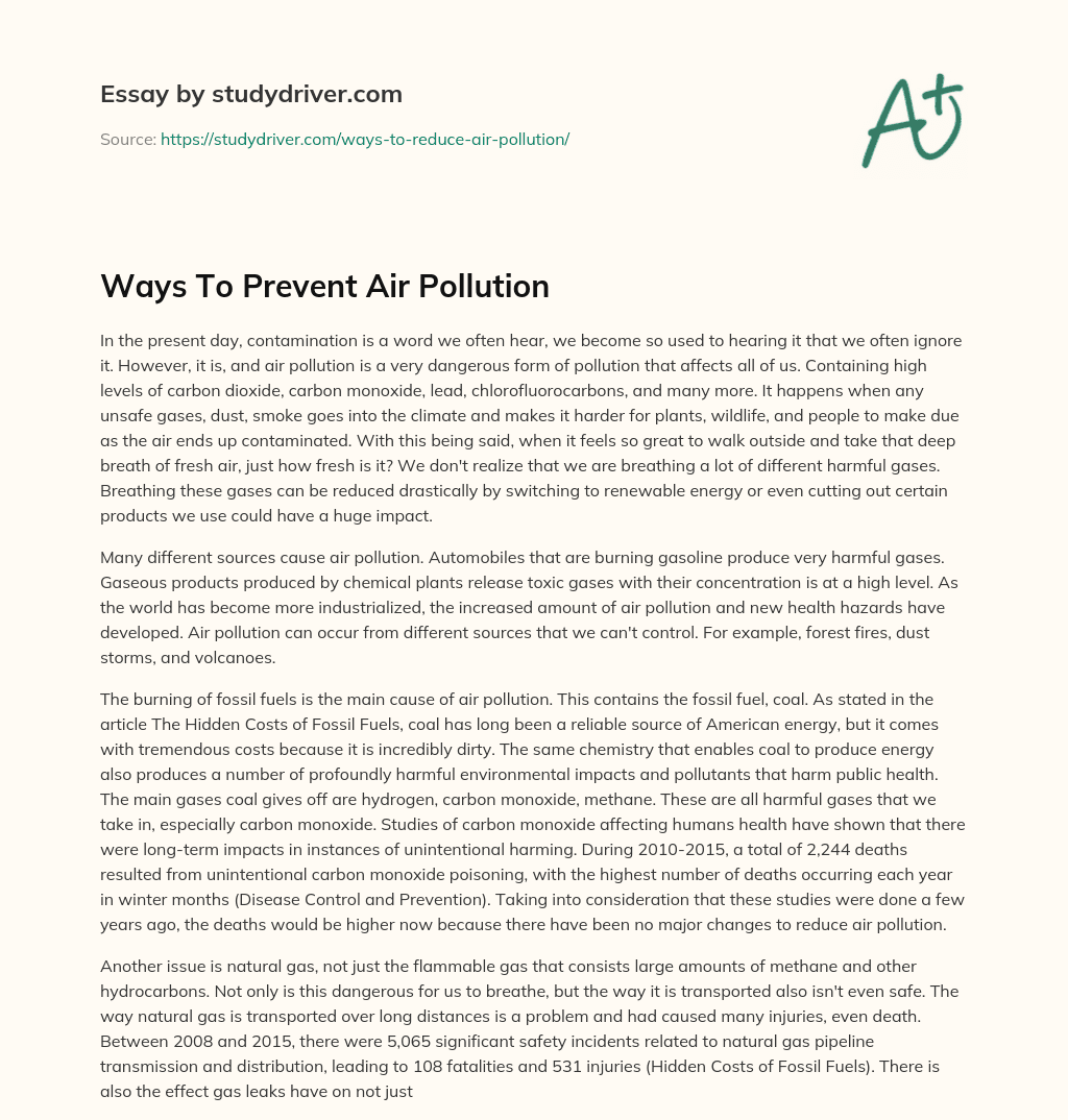 Ways to Prevent Air Pollution essay