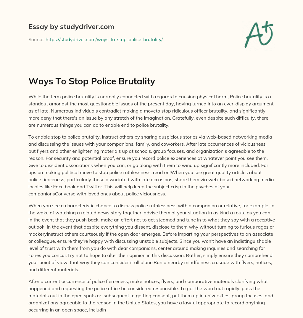 Ways to Stop Police Brutality essay