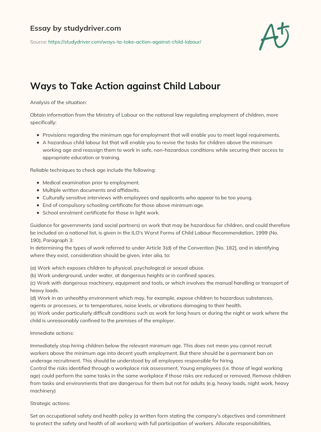 Ways to Take Action against Child Labour essay