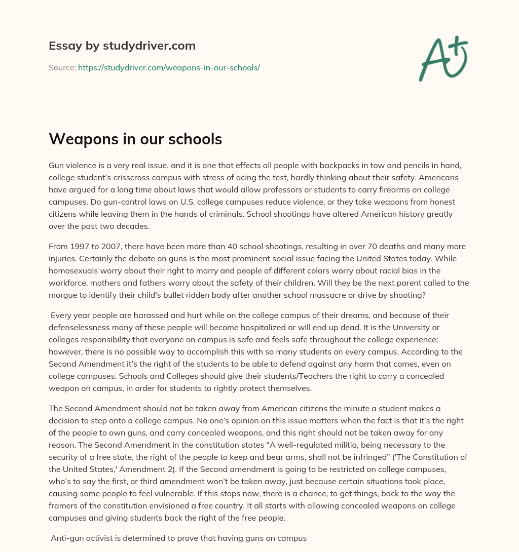 Weapons in our Schools essay