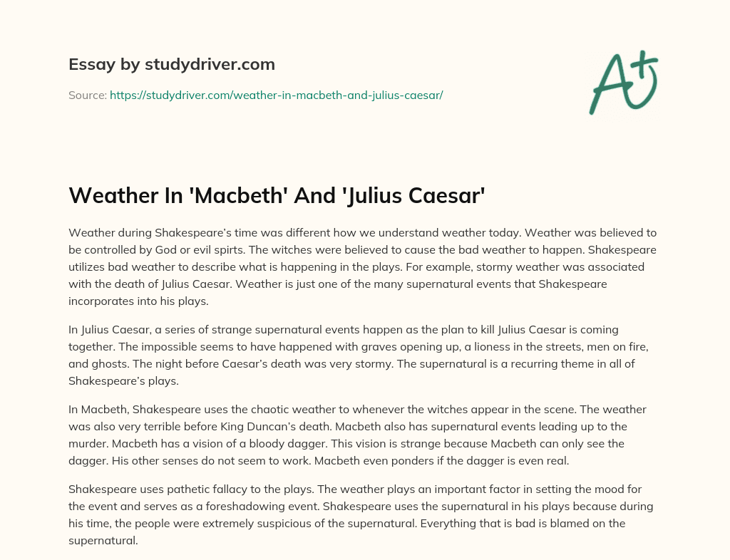 Weather in ‘Macbeth’ and ‘Julius Caesar’ essay