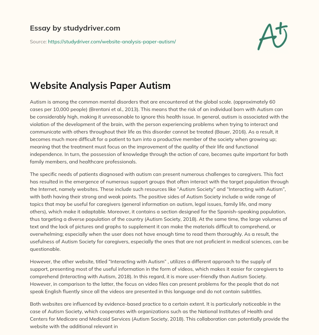 Website Analysis Paper Autism essay