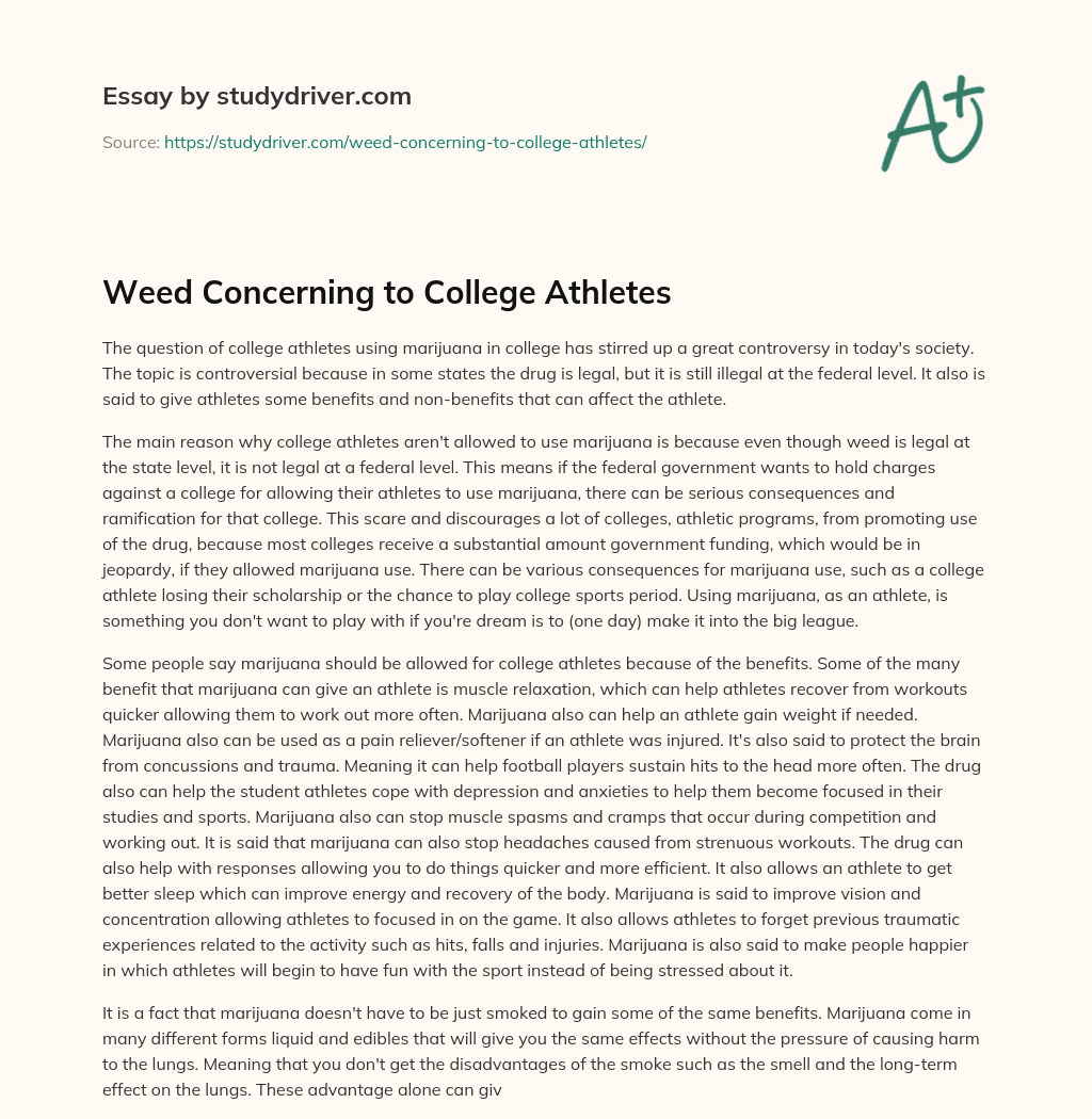 Weed Concerning to College Athletes essay