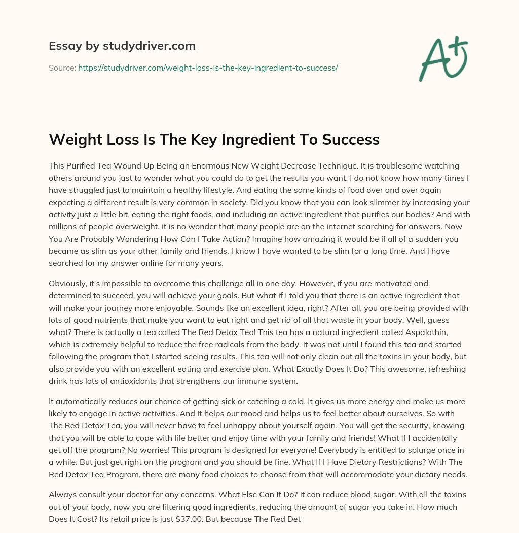 Weight Loss is the Key Ingredient to Success essay