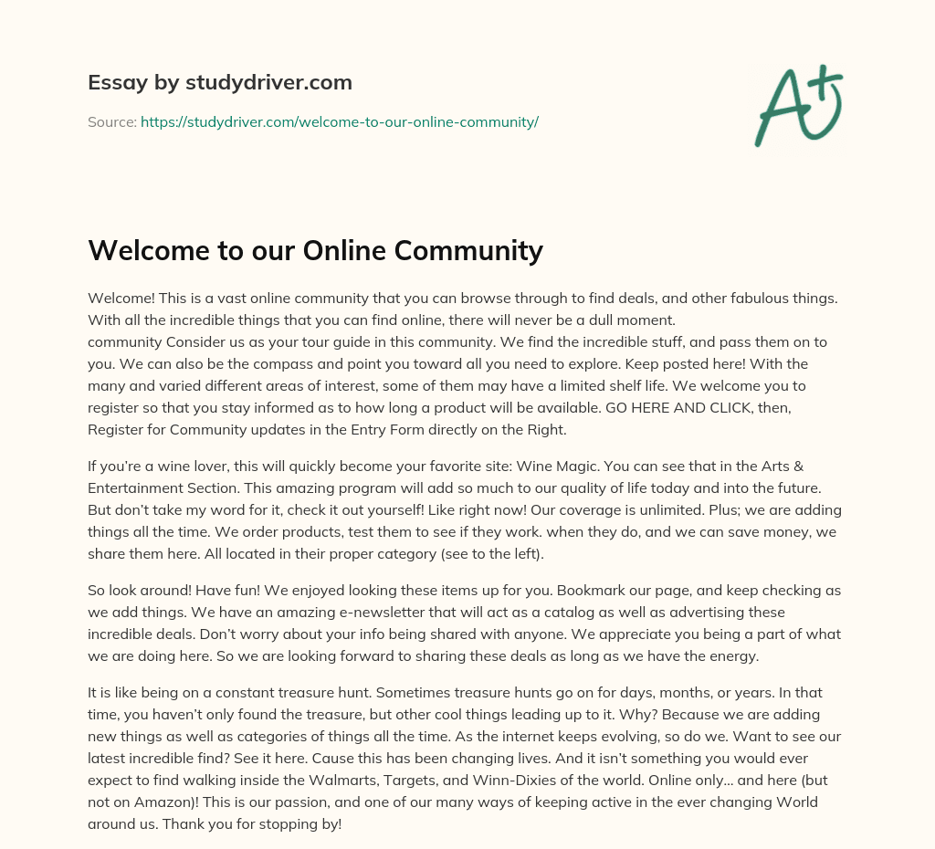 Welcome to our Online Community essay