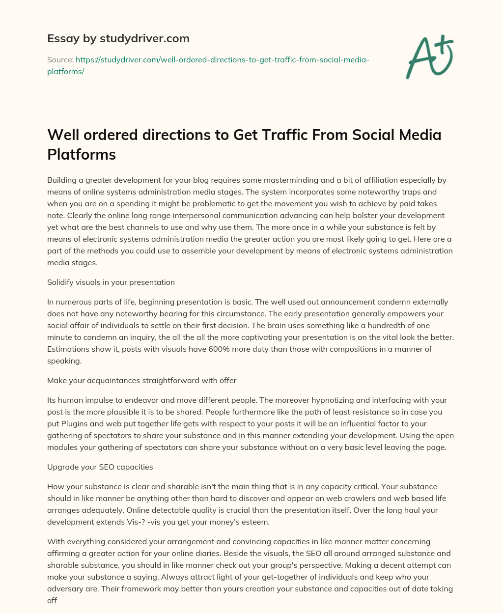 Well Ordered Directions to Get Traffic from Social Media Platforms essay