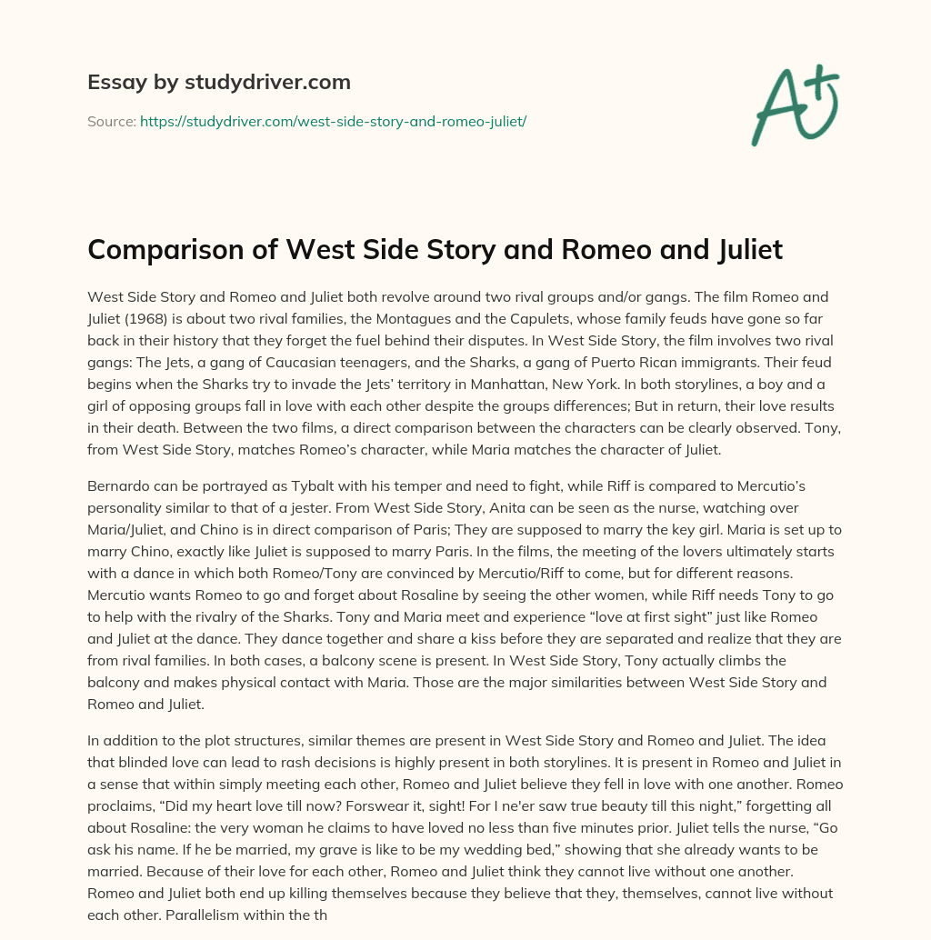 Comparison of West Side Story and Romeo and Juliet essay