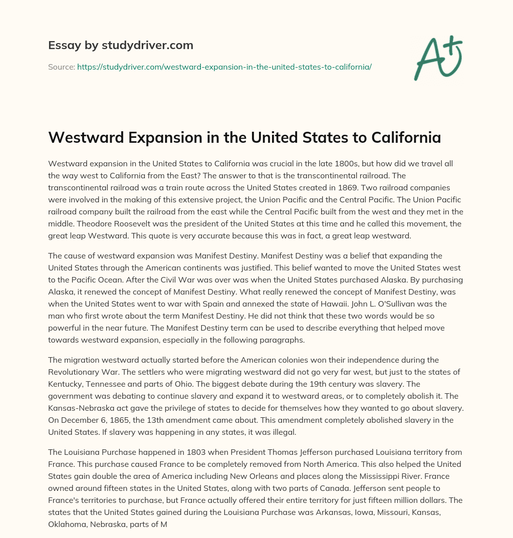 Westward Expansion in the United States to California essay
