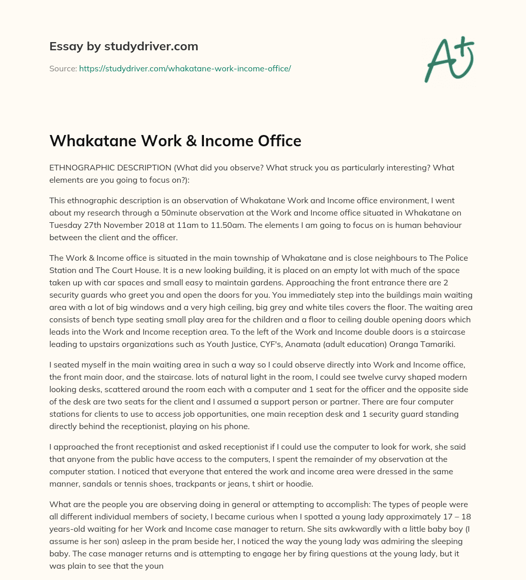 Whakatane Work & Income Office essay