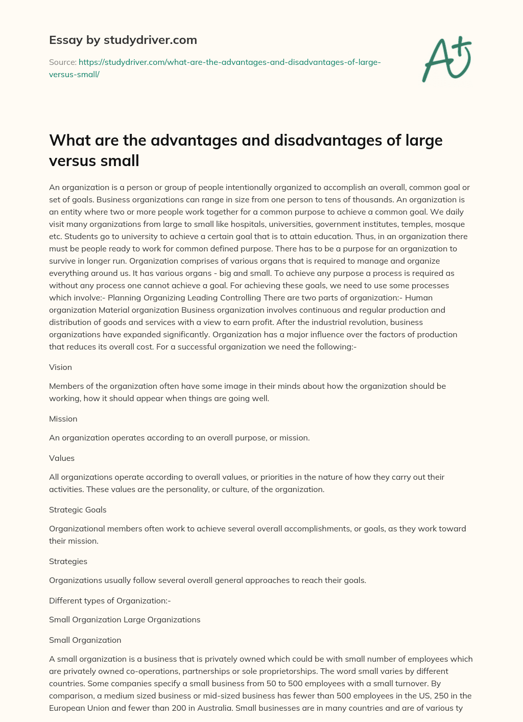 What are the Advantages and Disadvantages of Large Versus Small essay