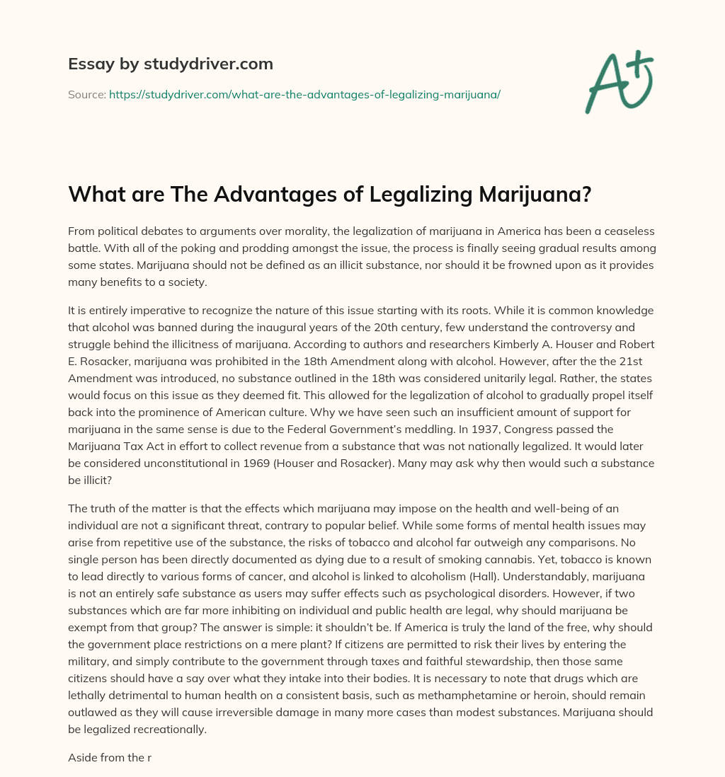 What are the Advantages of Legalizing Marijuana? essay