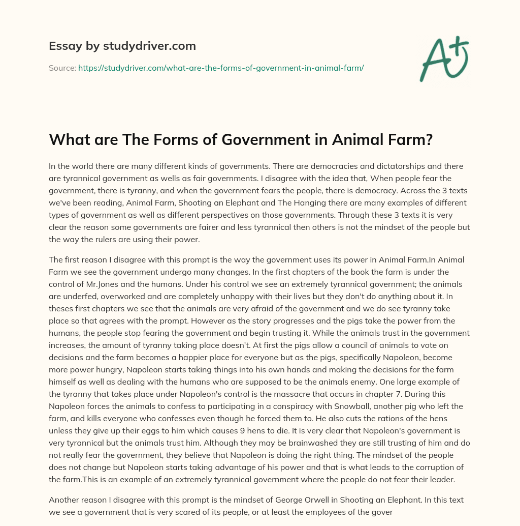 What are the Forms of Government in Animal Farm? essay