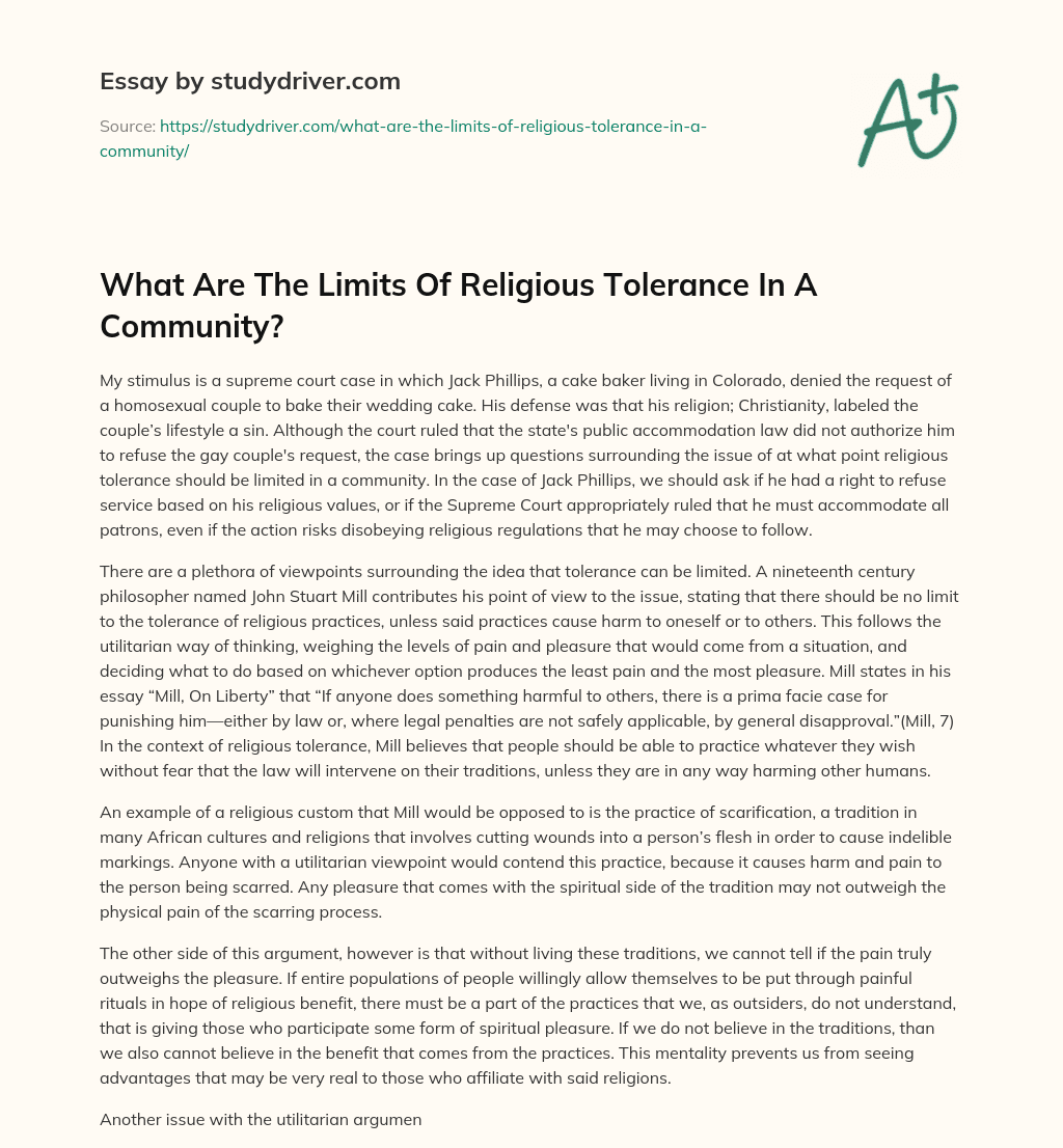 What are the Limits of Religious Tolerance in a Community?  essay