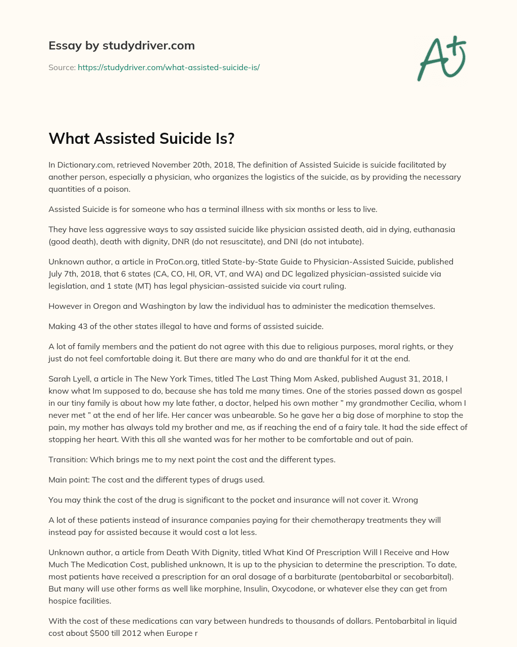 What Assisted Suicide Is? essay