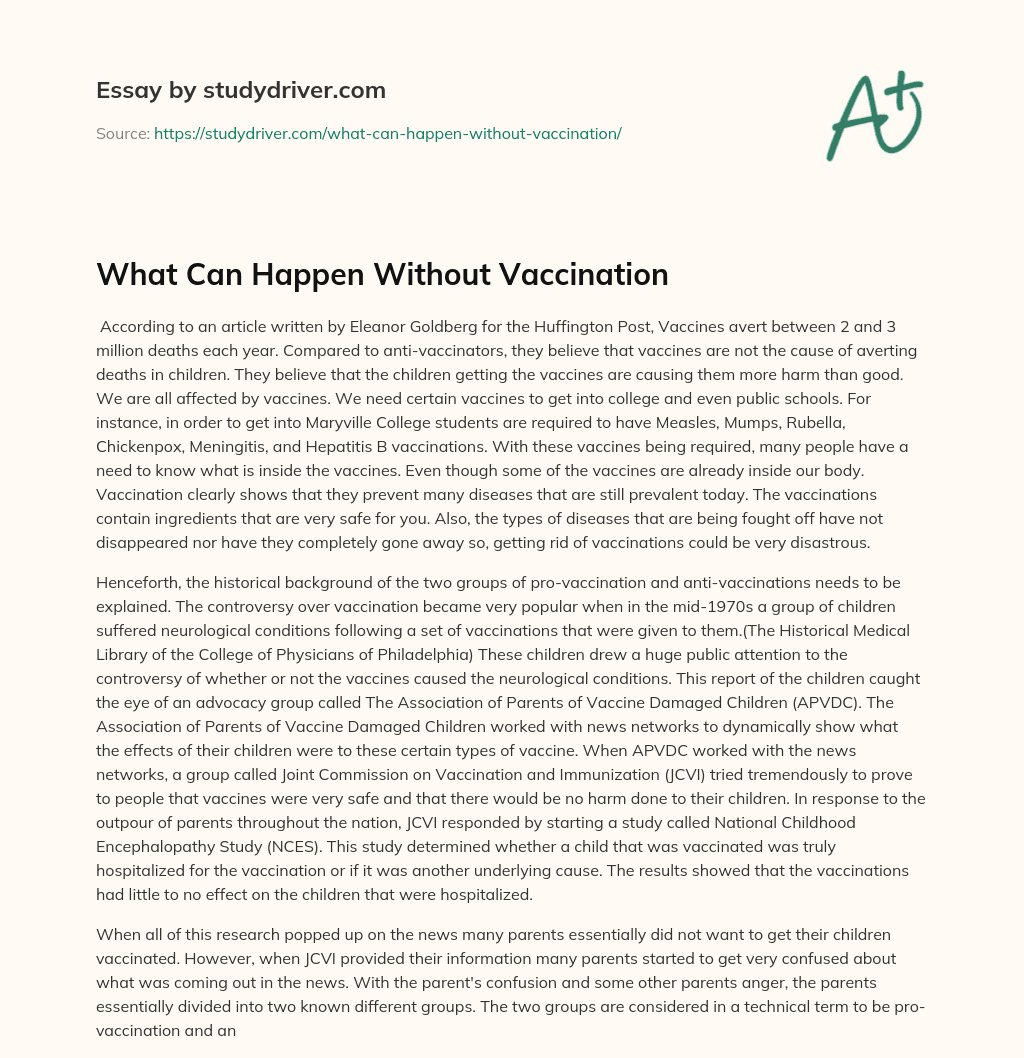 What Can Happen Without Vaccination essay