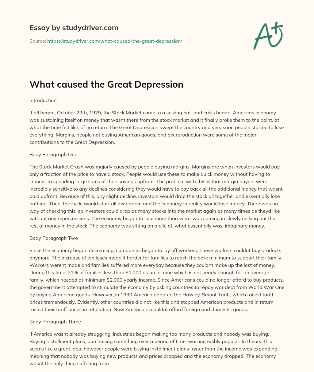 What Caused the Great Depression essay