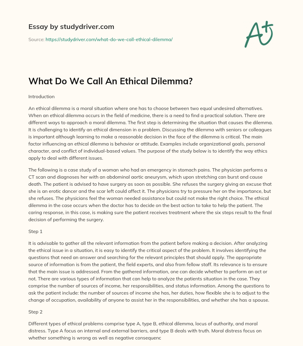 What do we Call an Ethical Dilemma? essay