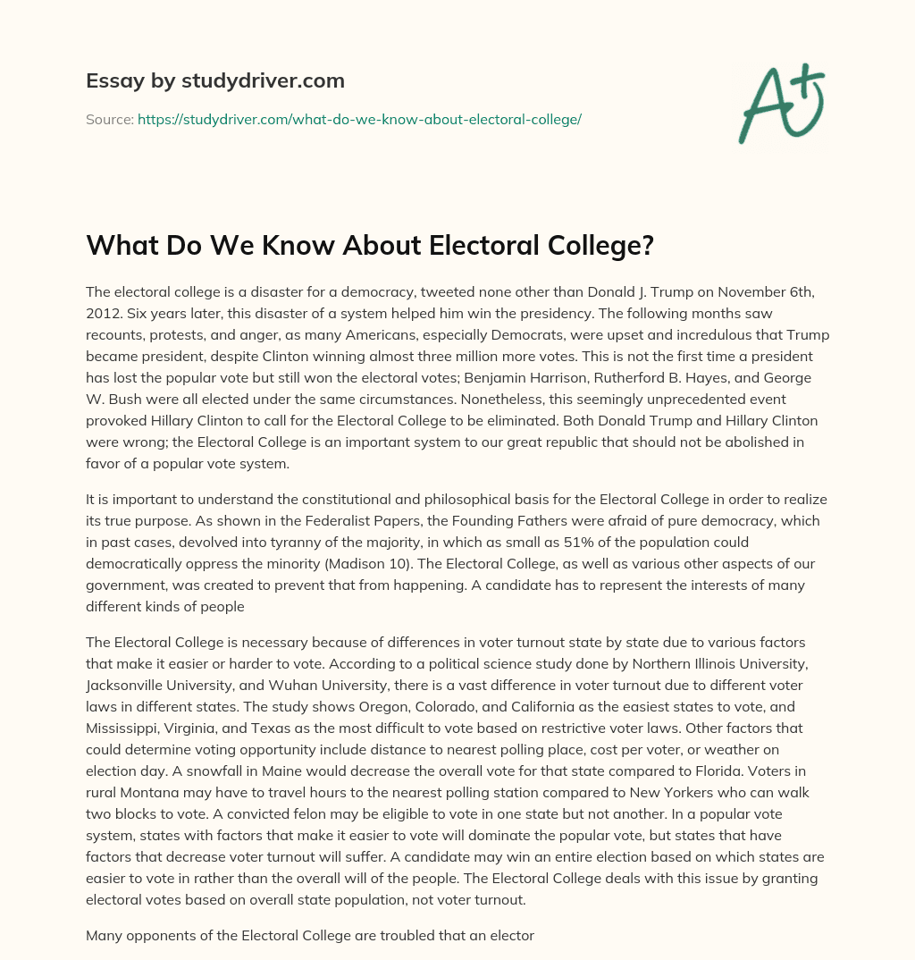 What do we Know about Electoral College? essay