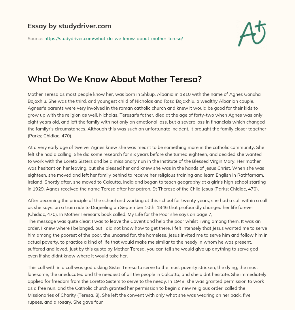 What do we Know about Mother Teresa? essay