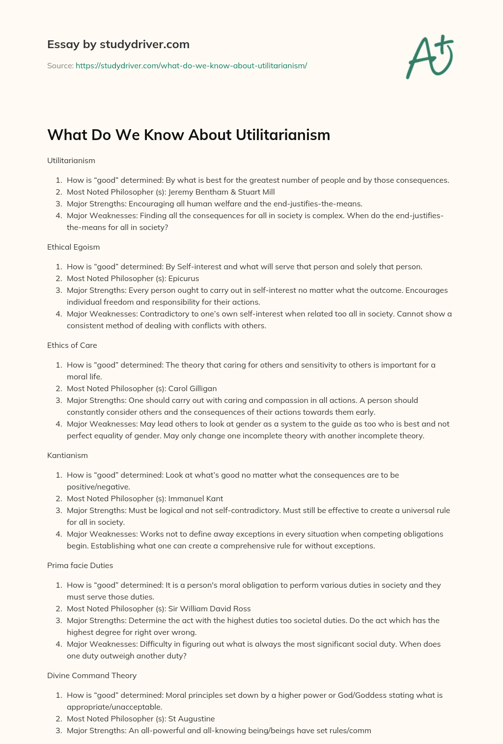 What do we Know about Utilitarianism essay