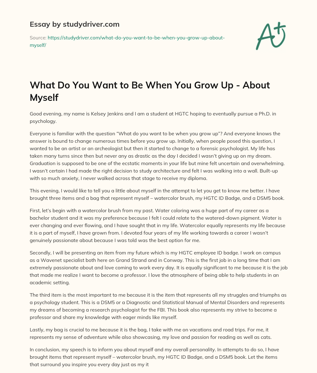 What do you Want to be when you Grow up – about myself essay