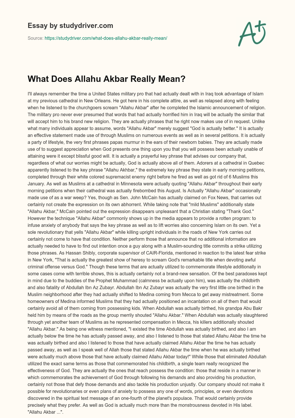 What does Allahu Akbar Really Mean? essay