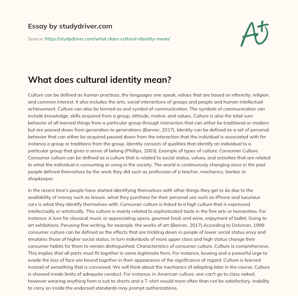 What does Cultural Identity Mean? essay