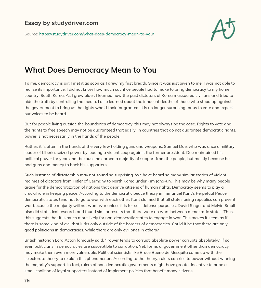 What does Democracy Mean to you essay