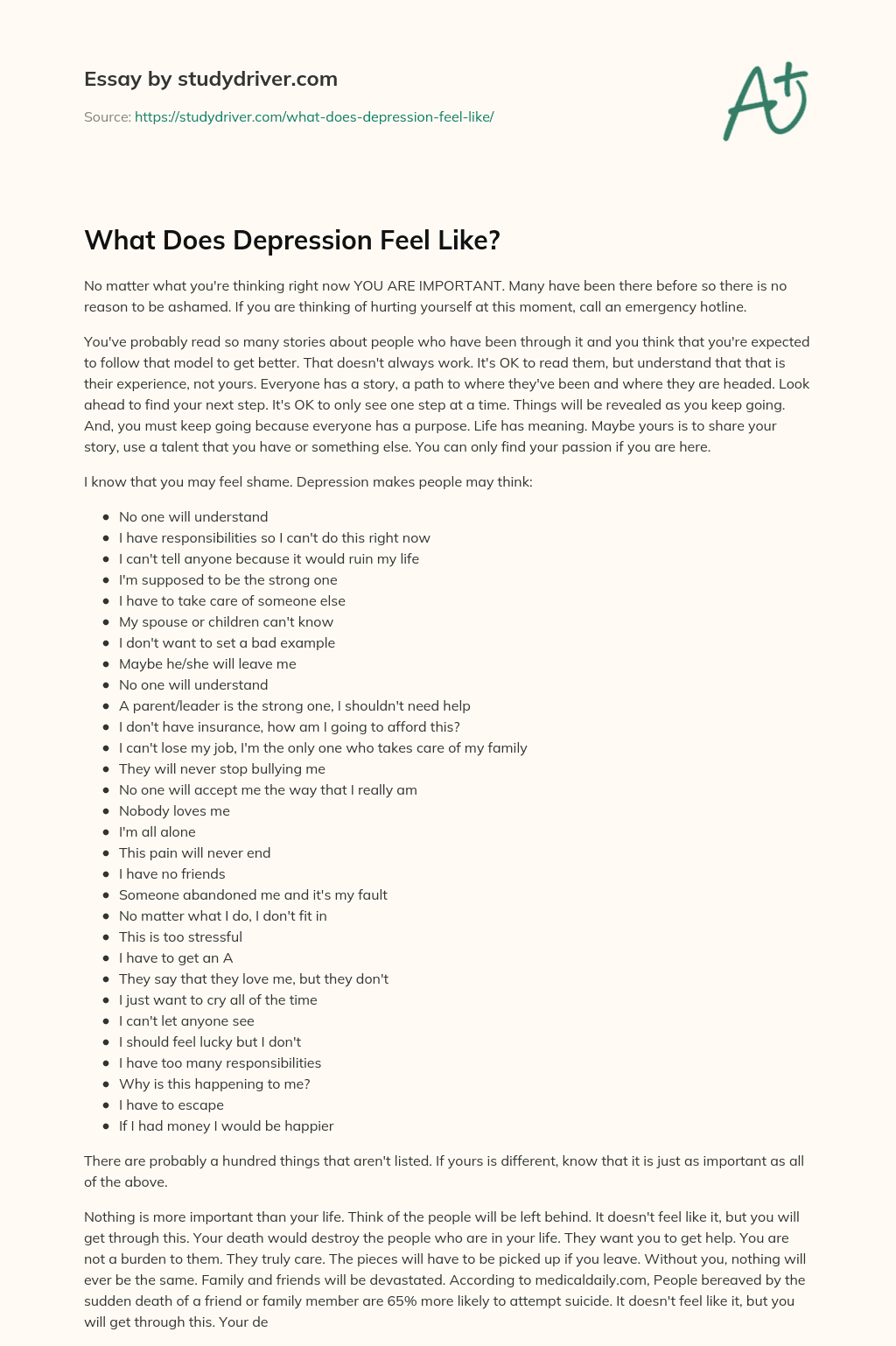What does Depression Feel Like? essay
