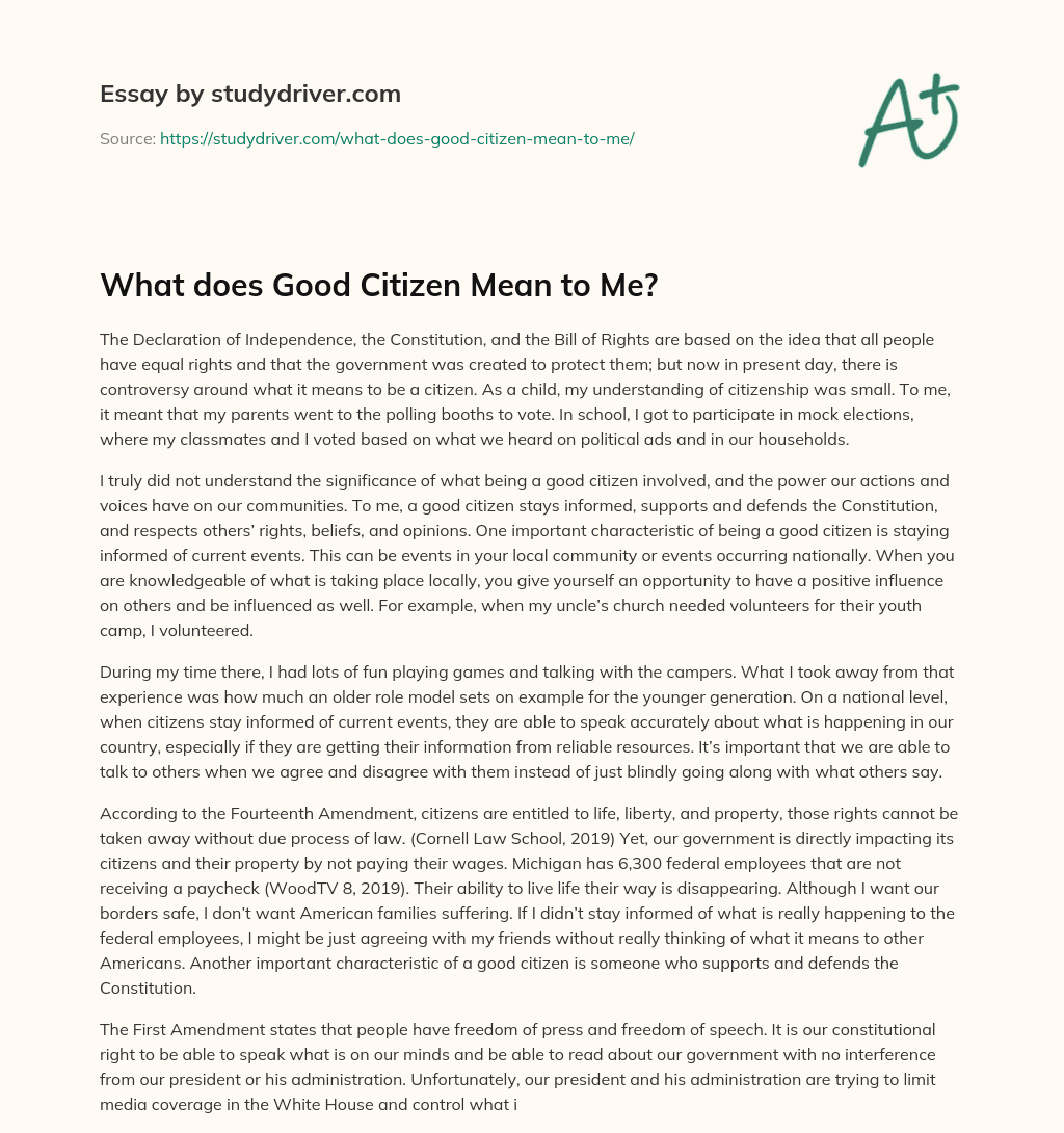 What does Good Citizen Mean to Me? - Free Essay Example - 732 Words |  