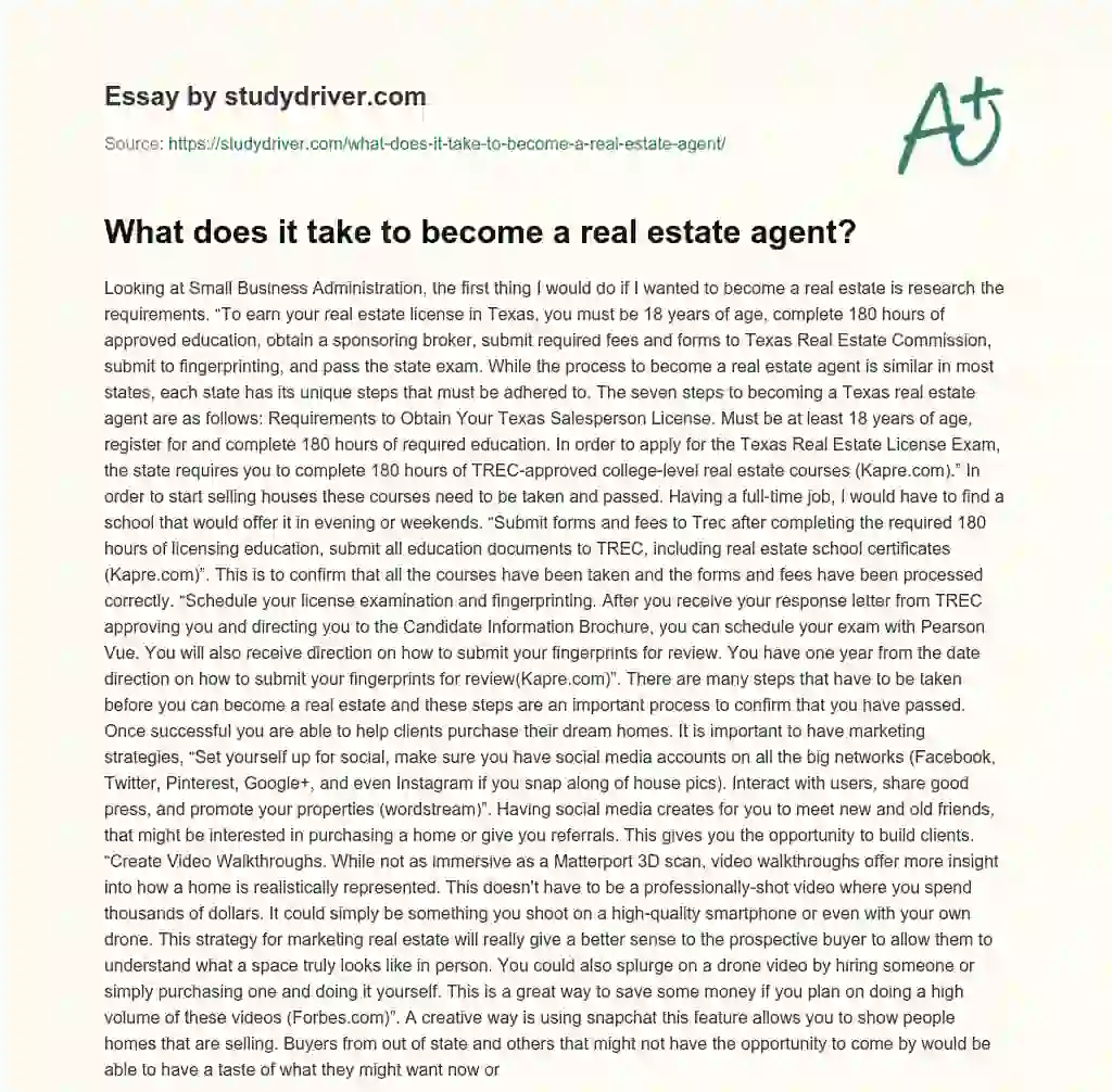 What does it Take to Become a Real Estate Agent? essay