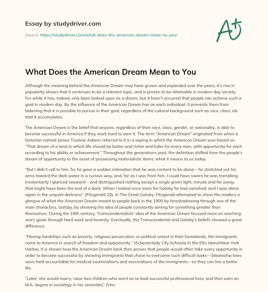 what the american dream means to me essay