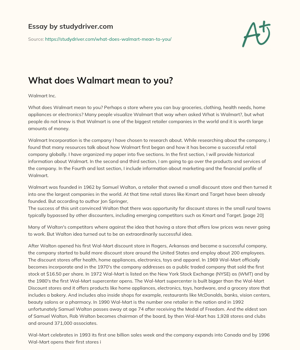 What does Walmart Mean to You? essay