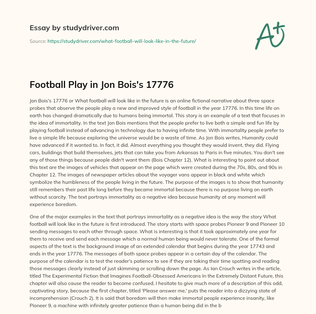 Football Play in Jon Bois’s 17776 essay
