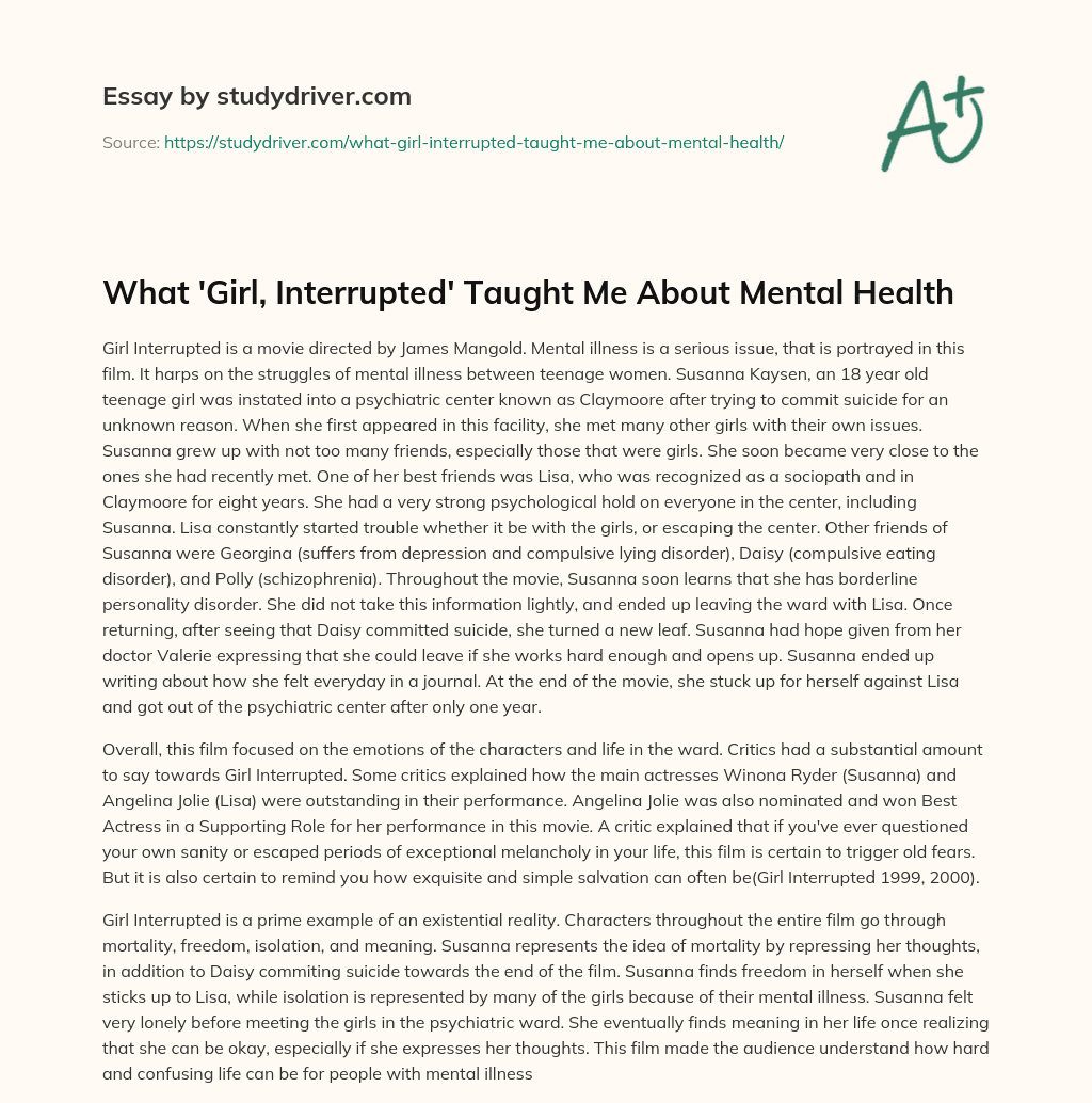 What ‘Girl, Interrupted’ Taught me about Mental Health essay