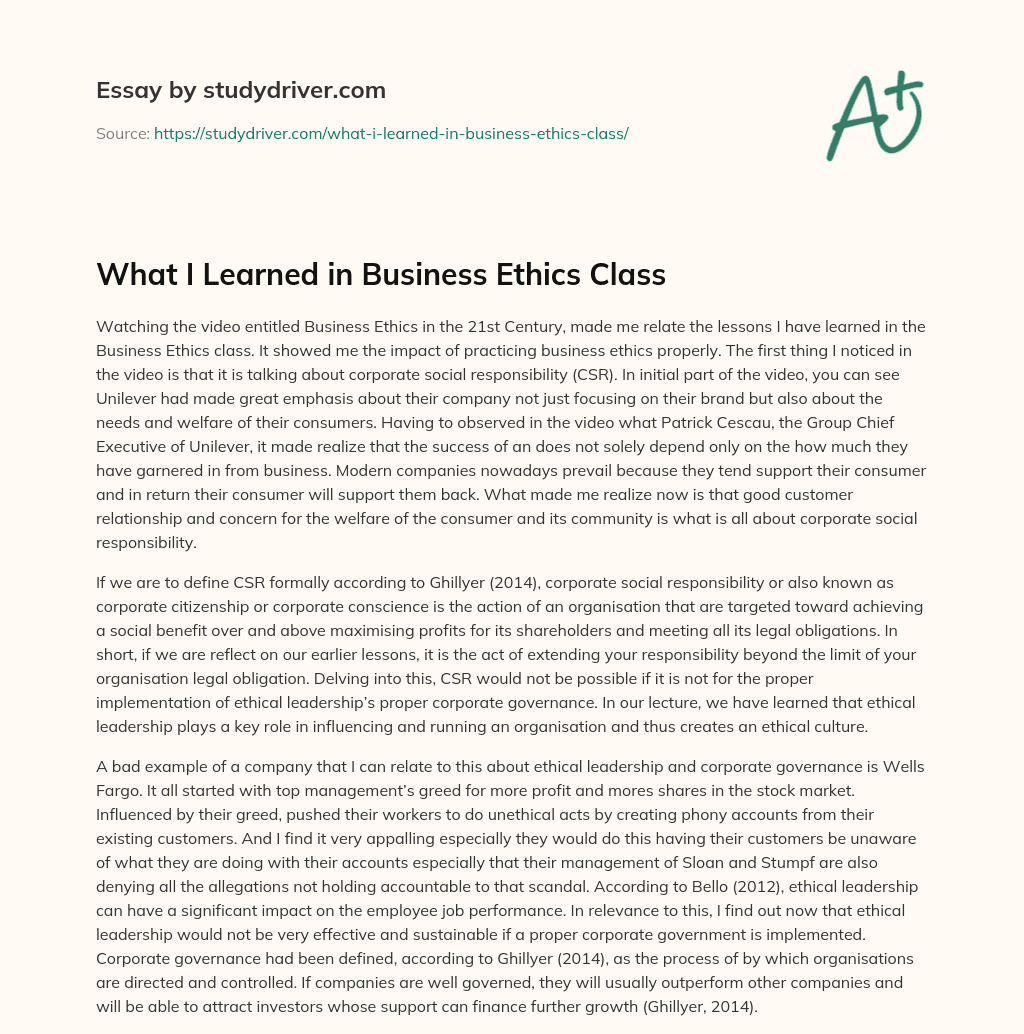 what i learned in business ethics class essay