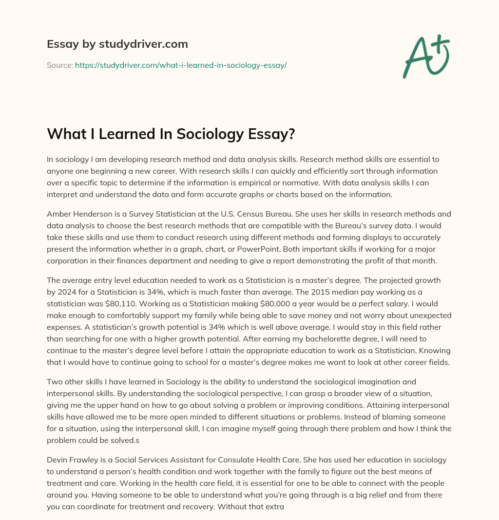 What i Learned in Sociology Essay? essay